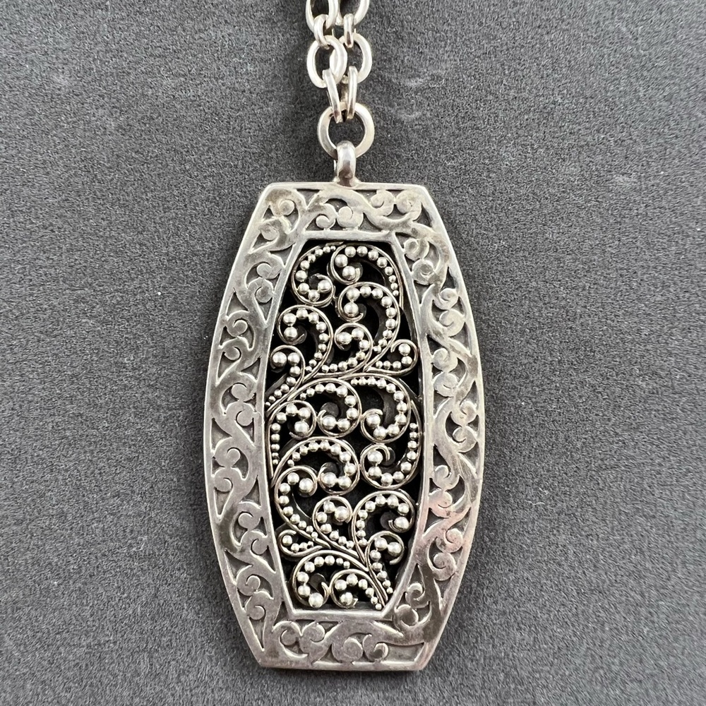Lois Hill Sterling Silver granulated scroll oxidized Tonnaeu necklace